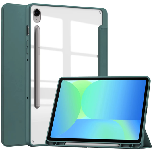 Protective Trifold Flip Cover with Clear Back & Pencil Slot for Galaxy Tab S9 FE (11 inch), Auto Wake/Sleep