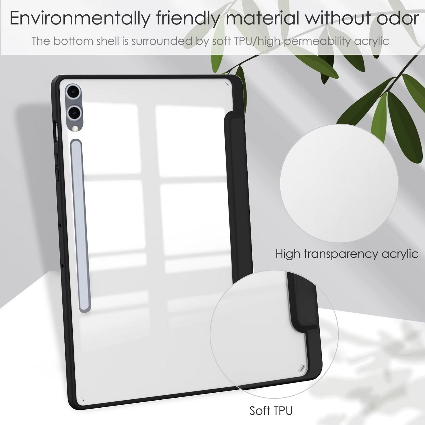 Protective Trifold Flip Cover with Clear Back & Pencil Slot for Galaxy Tab S9 Plus (12.4 inch), Auto Wake/Sleep