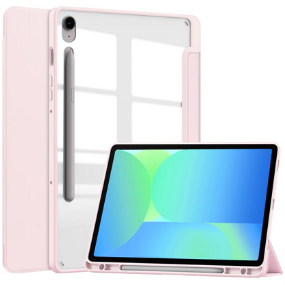Protective Trifold Flip Cover with Clear Back & Pencil Slot for Galaxy Tab S10 FE Plus (13.1-inch), Auto Wake/Sleep