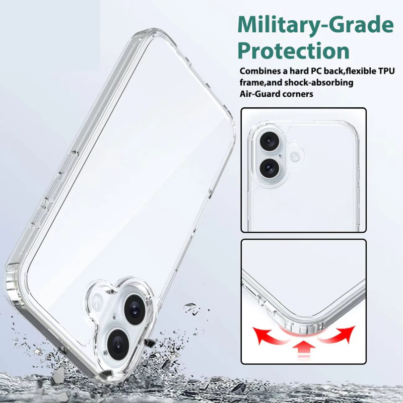 iPhone 16 Hybrid Crystal Clear Back Cover