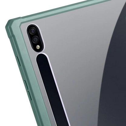 Protective Trifold Flip Cover with Clear Back & Pencil Slot for Galaxy Tab S9 FE Plus (12.4 inch), Auto Wake/Sleep