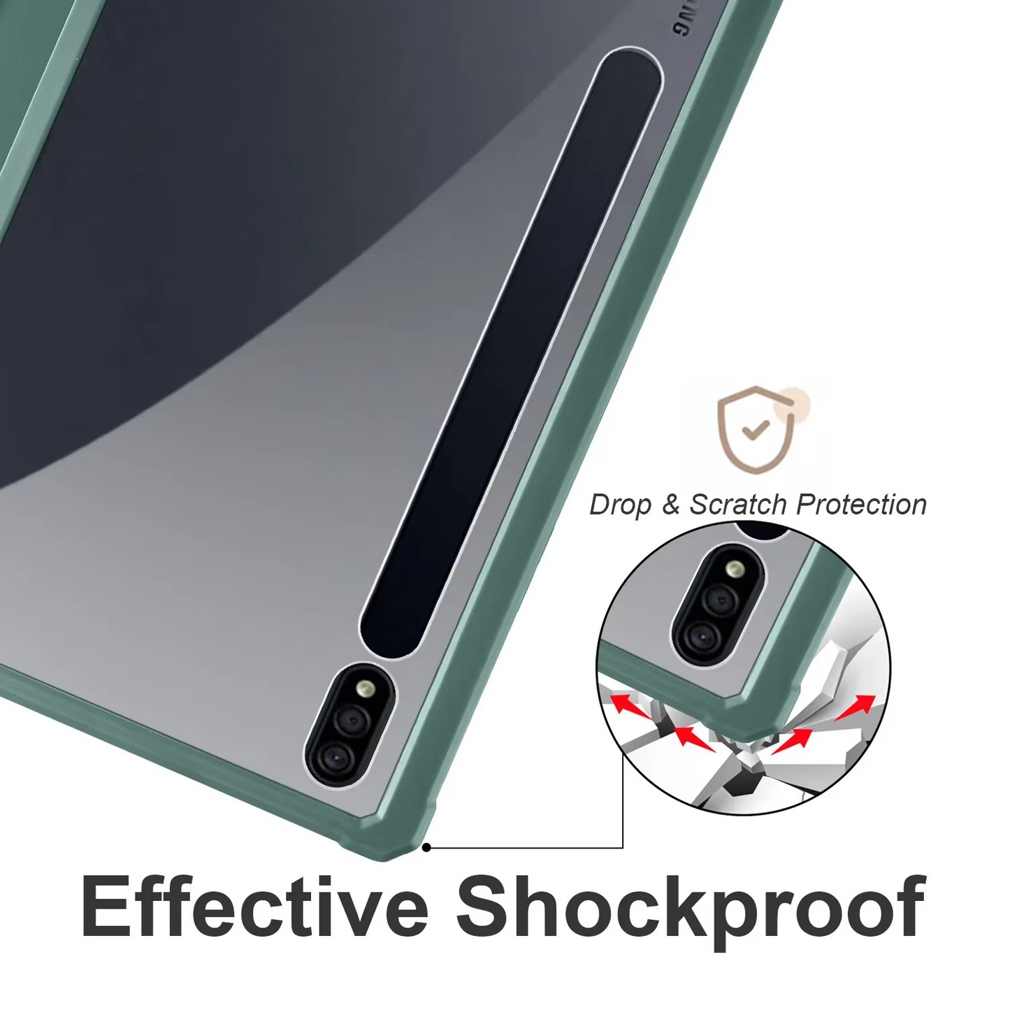 Protective Trifold Flip Cover with Clear Back & Pencil Slot for Galaxy Tab S9 FE Plus (12.4 inch), Auto Wake/Sleep