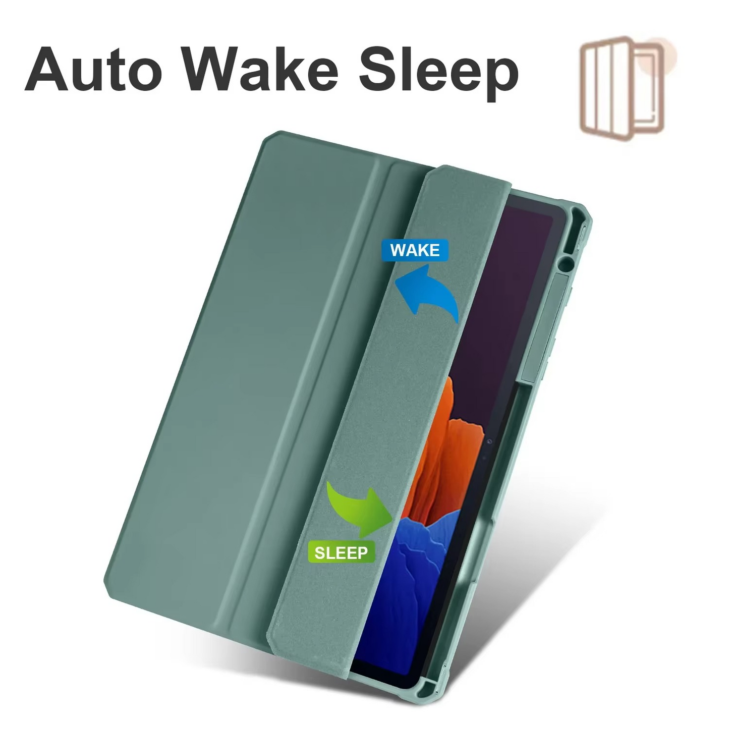 Protective Trifold Flip Cover with Clear Back & Pencil Slot for Galaxy Tab S9 FE Plus (12.4 inch), Auto Wake/Sleep