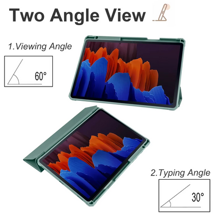 Protective Trifold Flip Cover with Clear Back & Pencil Slot for Galaxy Tab S9 FE Plus (12.4 inch), Auto Wake/Sleep