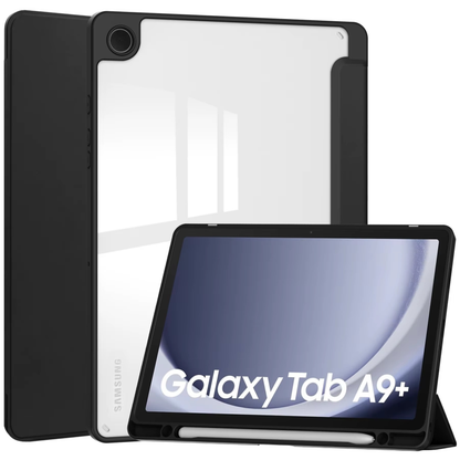 Protective Trifold Flip Cover with Clear Back & Pencil Slot for Galaxy Tab A9 Plus (11.0 inch), Auto Wake/Sleep
