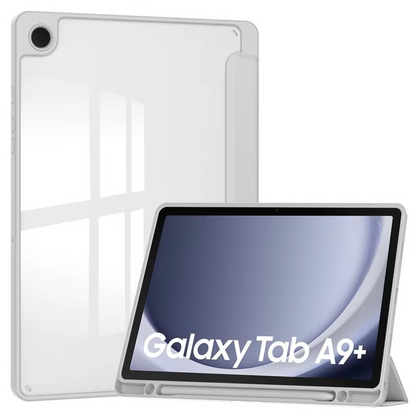 Protective Trifold Flip Cover with Clear Back & Pencil Slot for Galaxy Tab A9 Plus (11.0 inch), Auto Wake/Sleep
