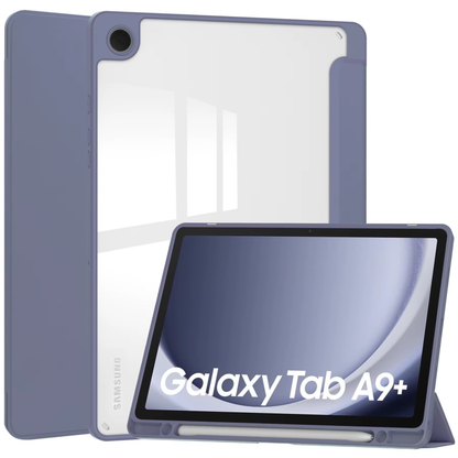 Protective Trifold Flip Cover with Clear Back & Pencil Slot for Galaxy Tab A9 Plus (11.0 inch), Auto Wake/Sleep