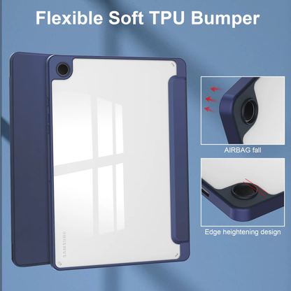 Protective Trifold Flip Cover with Clear Back & Pencil Slot for Galaxy Tab A9 Plus (11.0 inch), Auto Wake/Sleep