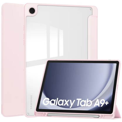 Protective Trifold Flip Cover with Clear Back & Pencil Slot for Galaxy Tab A9 Plus (11.0 inch), Auto Wake/Sleep