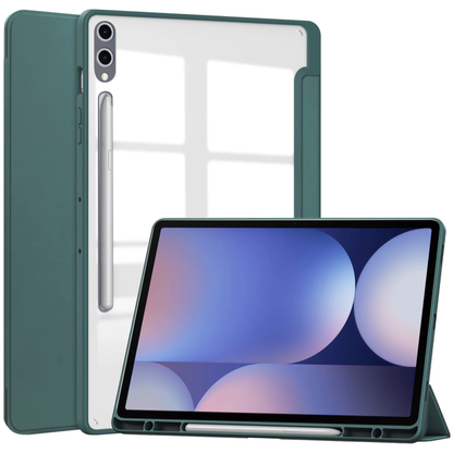 Protective Trifold Flip Cover with Clear Back & Pencil Slot for Galaxy Tab S9 Plus (12.4 inch), Auto Wake/Sleep
