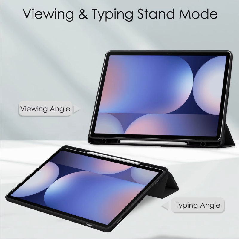Protective Trifold Flip Cover with Clear Back & Pencil Slot for Galaxy Tab S10 Plus (12.4 inch), Auto Wake/Sleep