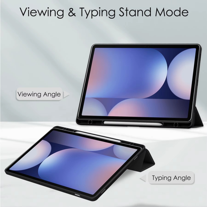 Protective Trifold Flip Cover with Clear Back & Pencil Slot for Galaxy Tab S10 Plus (12.4 inch), Auto Wake/Sleep