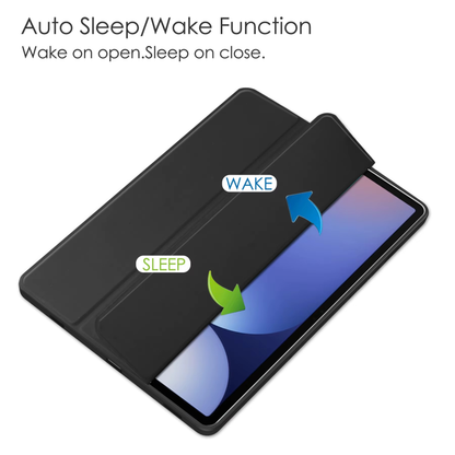 Protective Trifold Flip Cover with Clear Back & Pencil Slot for Galaxy Tab S10 Plus (12.4 inch), Auto Wake/Sleep