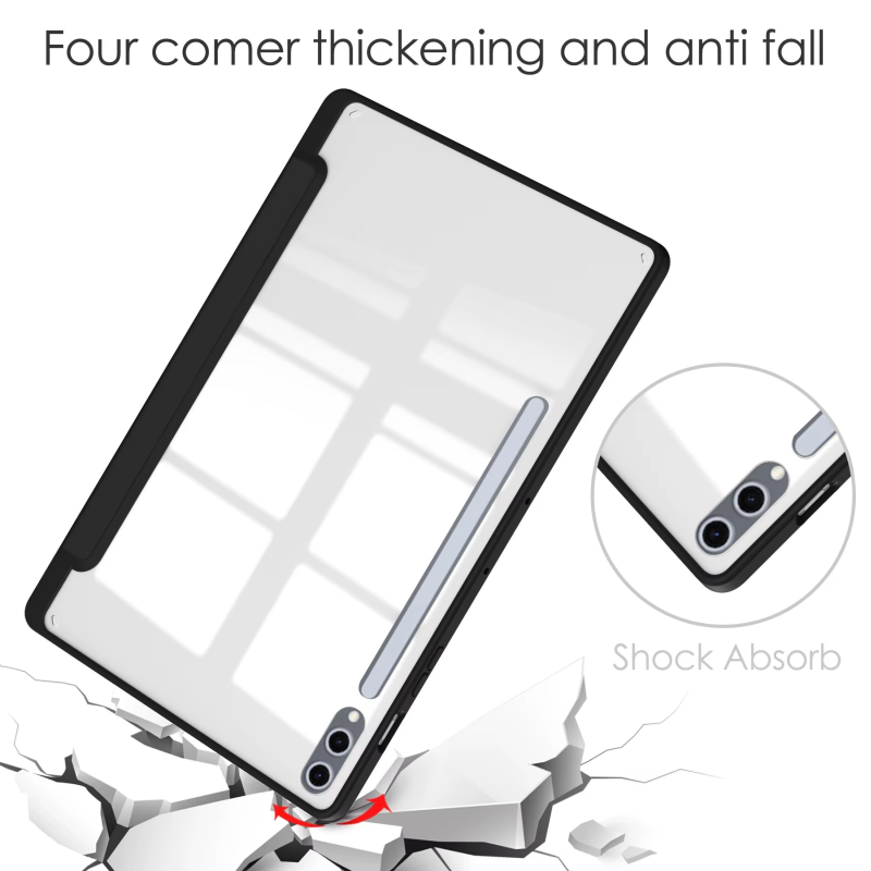 Protective Trifold Flip Cover with Clear Back & Pencil Slot for Galaxy Tab S10 Plus (12.4 inch), Auto Wake/Sleep