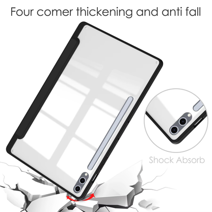 Protective Trifold Flip Cover with Clear Back & Pencil Slot for Galaxy Tab S10 Plus (12.4 inch), Auto Wake/Sleep