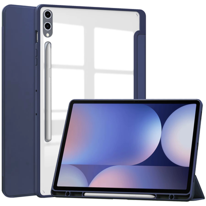 Protective Trifold Flip Cover with Clear Back & Pencil Slot for Galaxy Tab S9 Plus (12.4 inch), Auto Wake/Sleep