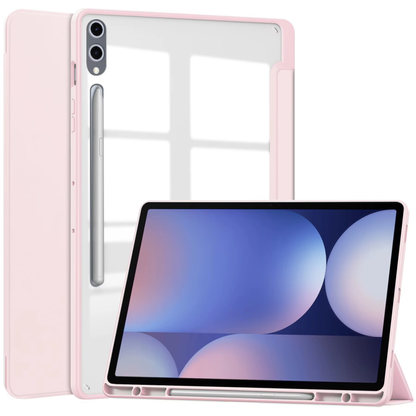 Protective Trifold Flip Cover with Clear Back & Pencil Slot for Galaxy Tab S9 Plus (12.4 inch), Auto Wake/Sleep