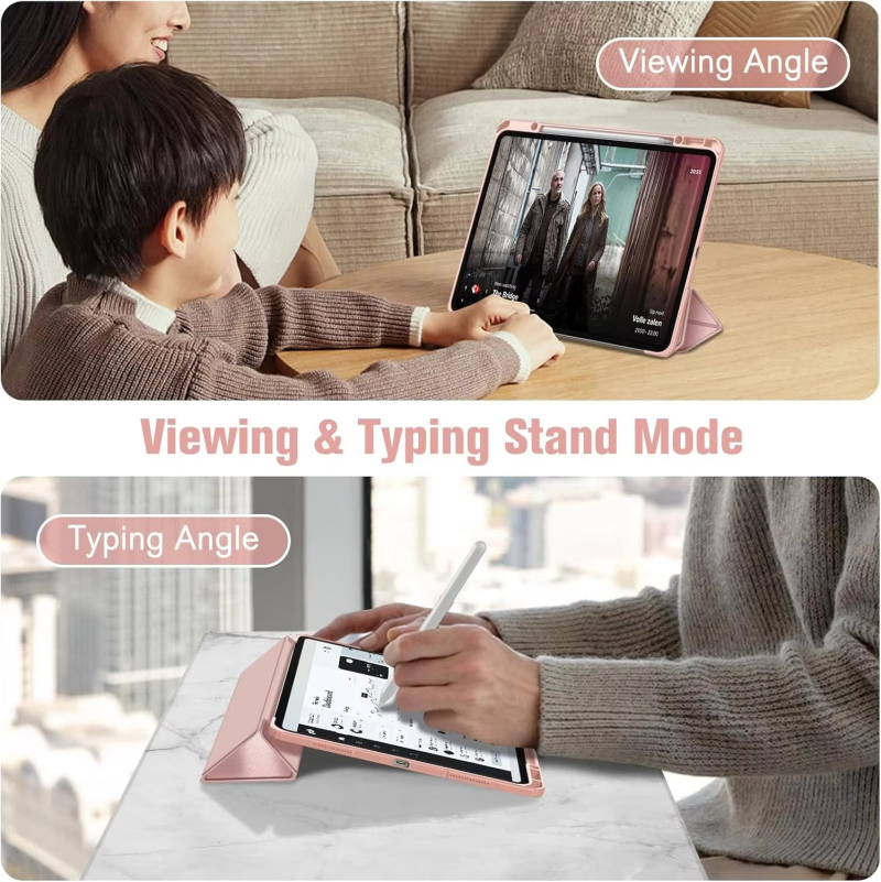 Protective Trifold Case with Clear Back & Pencil Slot for iPad Pro 13-inch (M4) 2025-2024, Auto Wake/Sleep