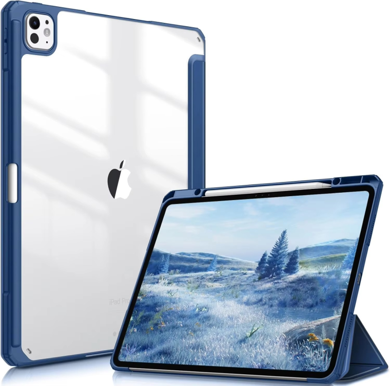 Protective Trifold Case with Clear Back & Pencil Slot for iPad Pro 11-inch (M4) 2025-2024, Auto Wake/Sleep