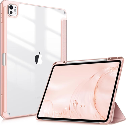 Protective Trifold Case with Clear Back & Pencil Slot for iPad Pro 13-inch (M4) 2025-2024, Auto Wake/Sleep