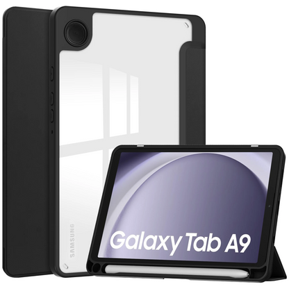 Protective Trifold Flip Cover with Clear Back & Pencil Slot for Galaxy Tab A9 (8.7 inch), Auto Wake/Sleep