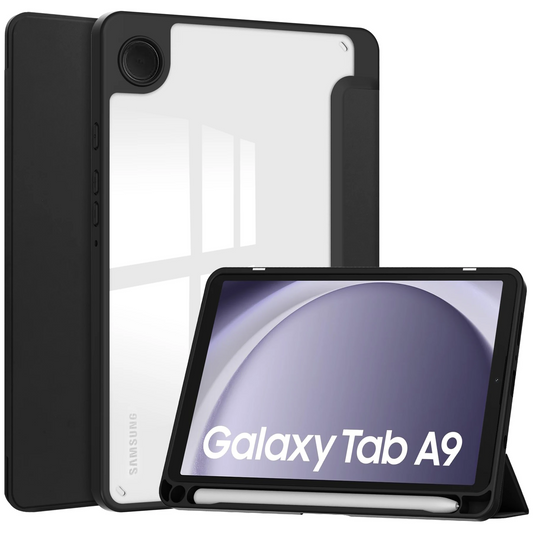 Protective Trifold Flip Cover with Clear Back & Pencil Slot for Galaxy Tab A9 (8.7 inch), Auto Wake/Sleep