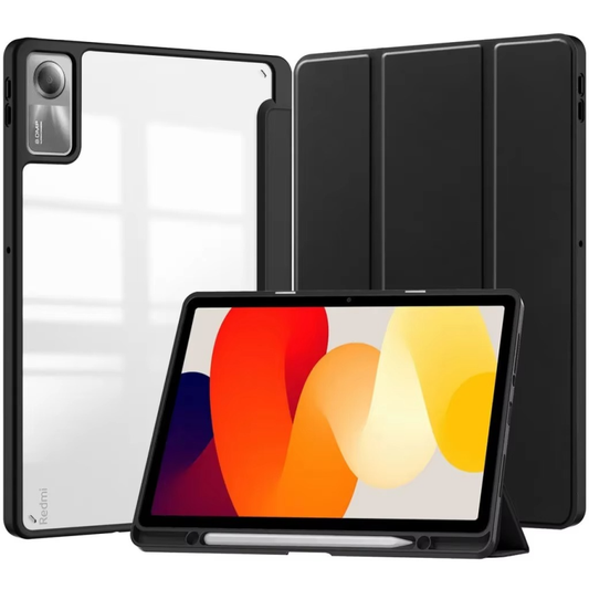Protective Trifold Flip Cover with Clear Back & Pencil Slot for Redmi SE 5G (11 inch) Auto Wake/Sleep