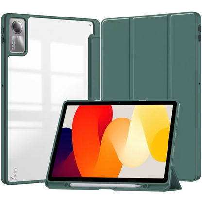 Protective Trifold Flip Cover with Clear Back & Pencil Slot for Redmi SE 5G (11 inch) Auto Wake/Sleep