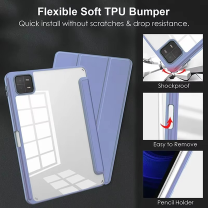 Protective Trifold Flip Cover with Clear Back & Pencil Slot for Redmi SE 5G (11 inch) Auto Wake/Sleep