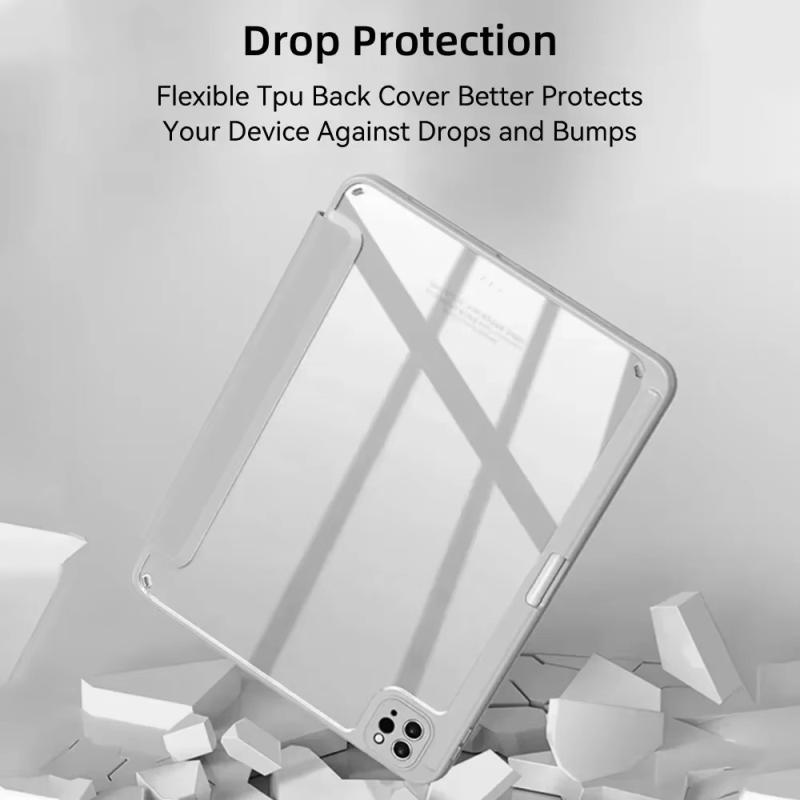 Protective Trifold Case with Clear Back & Pencil Slot for iPad Pro 12.9-inch (5th Gen), Auto Wake/Sleep